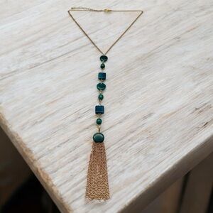 Boho long turquoise jade chain necklace green blue stones geometric artsy tassel